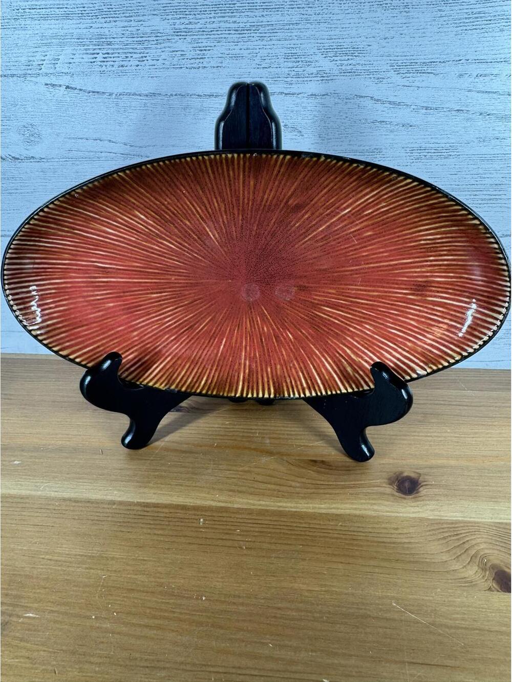 Pier 1 Stoneware Rust Red Textured Oval Platter Serving Plate 12" Rustic Vintage